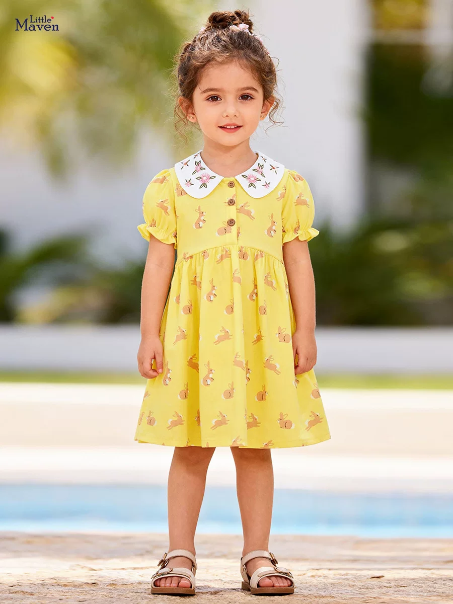 Custom-made New Girls' Dress, Animal Printed Short-sleeve Kids' Summer Dress, Cotton Princess Dress