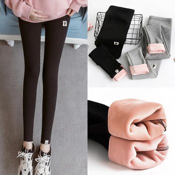 2024 autumn and winter maternity fleece-lined warm pants non-inverted velvet padded outside wear stretch abdominal pants spring and summer leggings