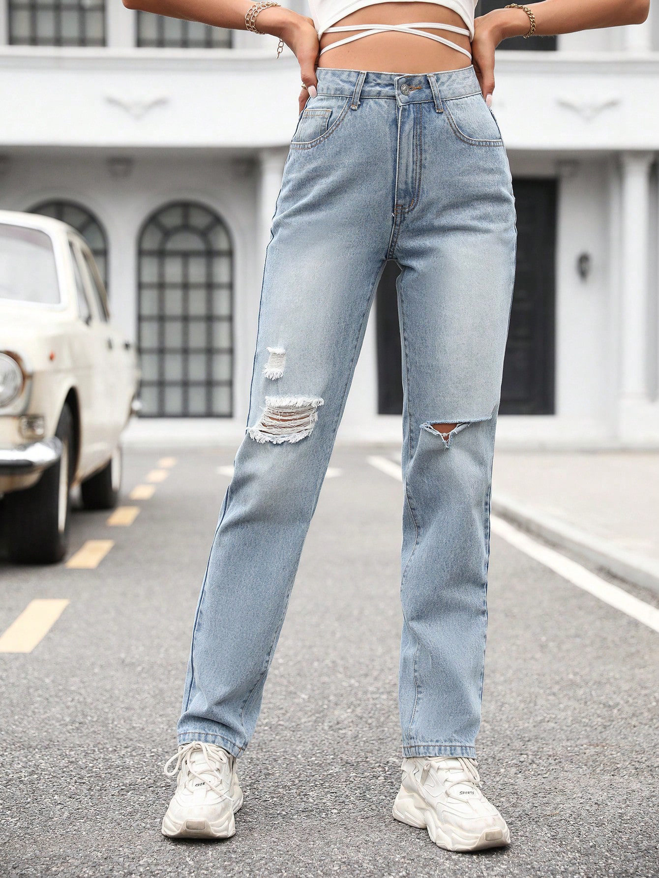 High Waisted Wide Leg Jeans Loose Fit Straight Cut Durable Denim Casual Wear for Women Wholesale Available