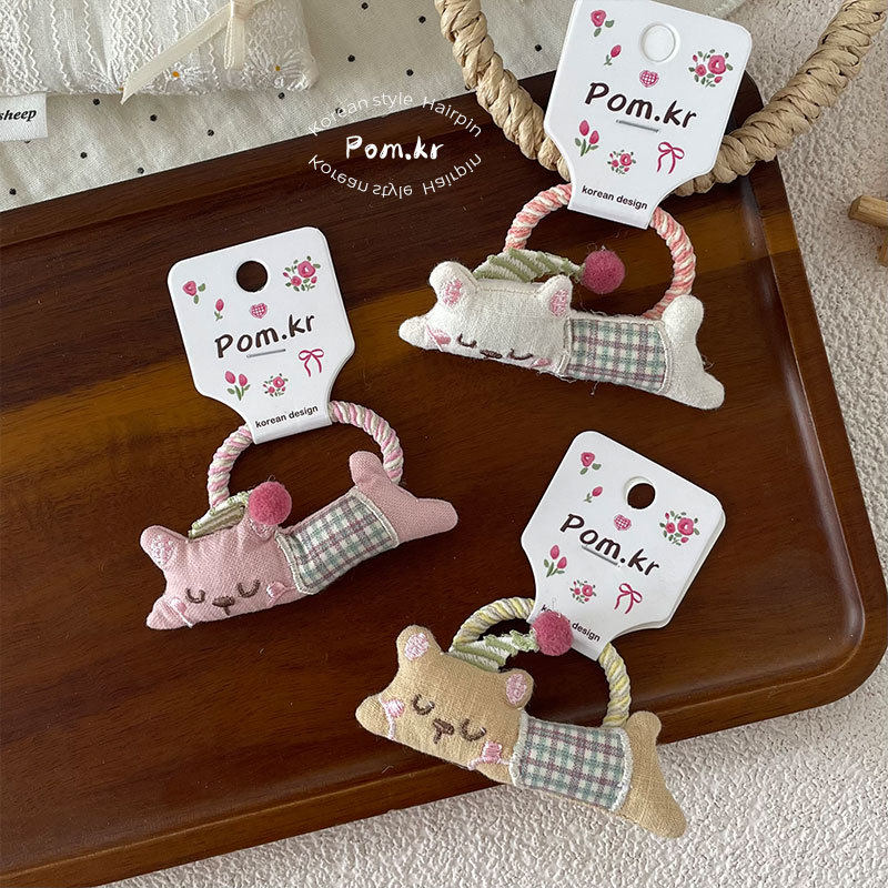2025 Spring Sweet Lying Bear Hair Ring Children's Fabric High Elastic Paytail Head Rope Ball Head Rubber Tendon Hair Ring Women