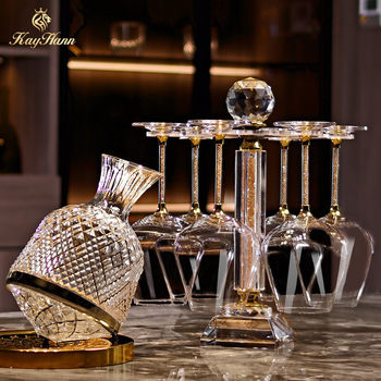 High-grade Burgundy Wine Glass suit Leather Box Gift Box Rotating Decanter Household Wine Glass with Diamond Gift