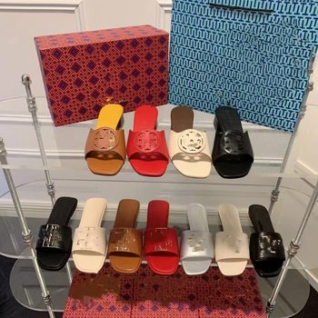 Tb Summer Classic Genuine Leather Women's Slippers New Flat-Soled Casual Slip-On Slippers for Outdoor Wear Lightweight Sheepskin Women's Shoes Non-Slip