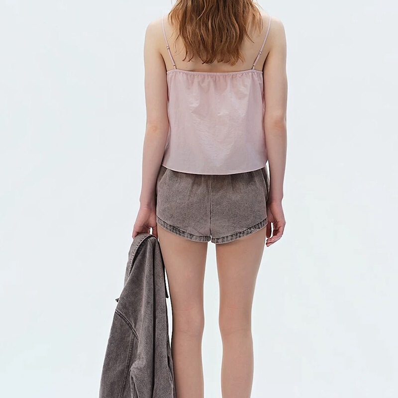 Áo hai dây nữ vai mảnh vải cotton pha nylon nhún eo nhẹ nhàng — Màu hồng