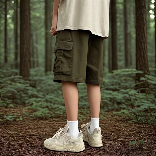 Men's Summer Trendy American-Style Cargo Shorts, Thin Loose Five-Point Casual Straight Pure Cotton Sports Pants