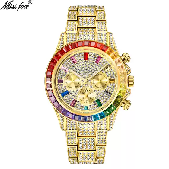 Missfox Watch European and American Big-Name Fashion High-End Daytona Hip-Hop Starry Full Diamond Quartz Men's Watch