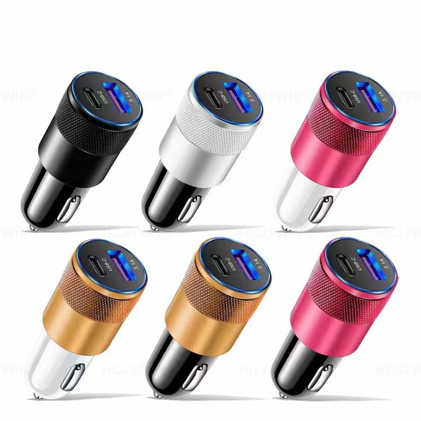 Small steel gun car charger 3.1A USB + PD metal aluminum alloy car charger mobile phone car charger cross-border wholesale
