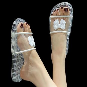 Fashion Transparent Crystal Slippers Women's Outfit Summer Home Indoor Bathing Non-Slip Sandals Sandals Hollow Flat Bottom