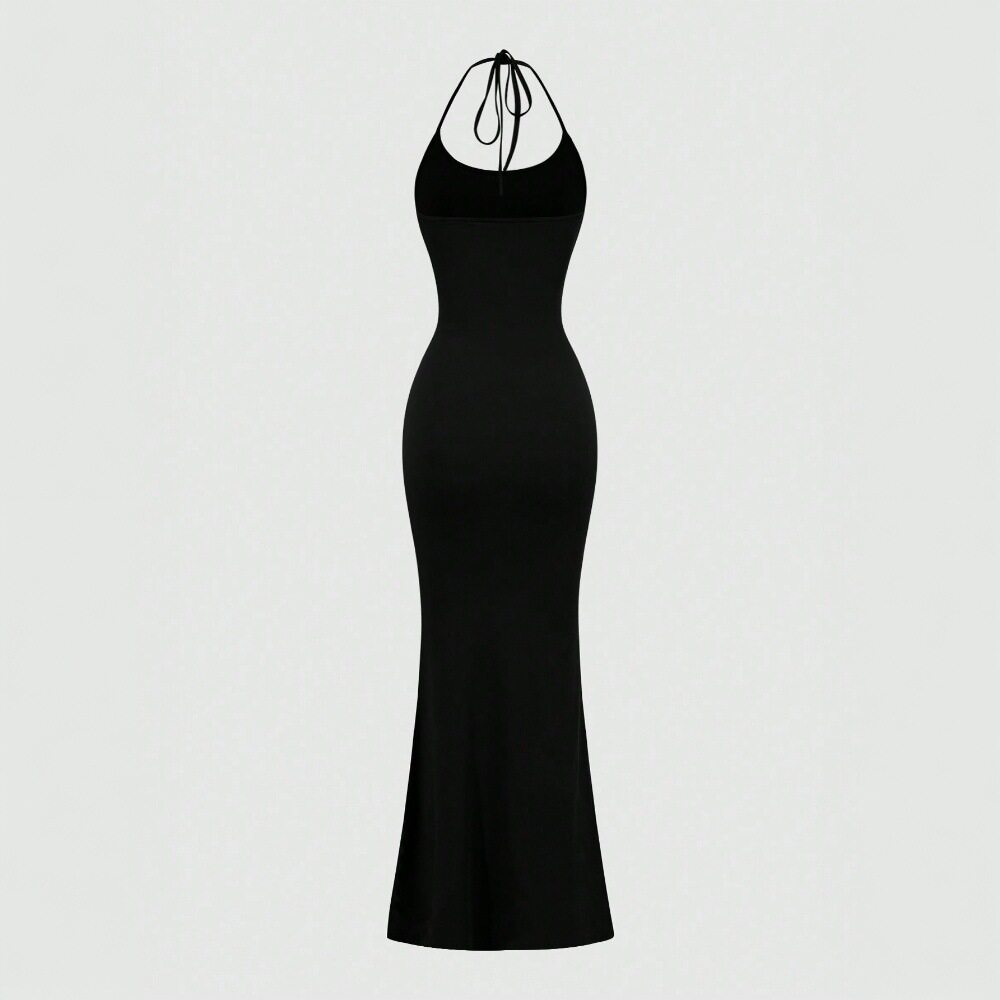 Elegant Backless Maxi Dress Sexy Halter Neck High Waist Slim Fit Spring Summer Evening Gown Wholesale Available