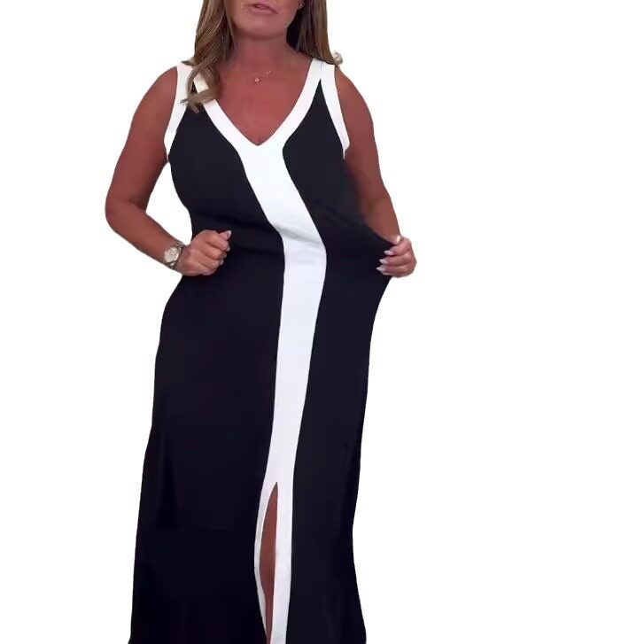 Elegant Color Block Sleeveless Dress V Neck Fall Collection Perfect for Casual or Formal Occasions Wholesale Available