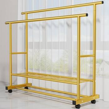 Extra Thick Clothes Hanger Floor-Standing Vertical Household Bedroom Balcony Clothes Hanger Simple Double Row Clothes Rod with Wheeled Clothes Drying Rack