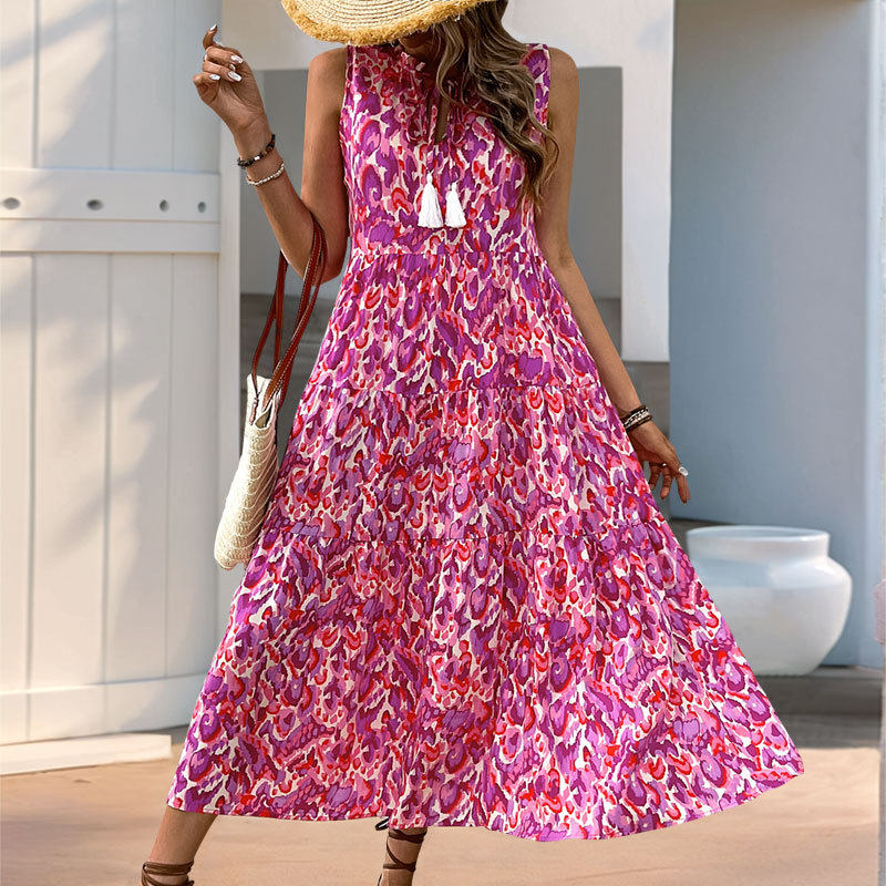 Abstract Print Midi Dress Summer Style Beach Vacation Ready Comfortable Fabric Trendy Design Wholesale Available