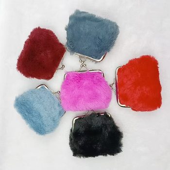 Factory Direct New Korean style furry coin purse mini plush coin 3-inch furry clip coin purse