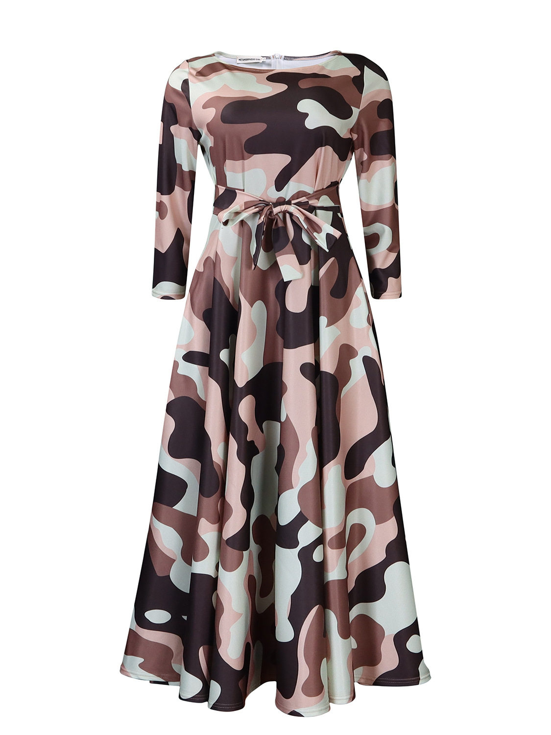 Plus Size African Print Midi Dress Stylish Tie Design Elegant Floral Pattern Spring Fashion Wholesale Available