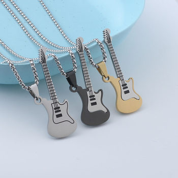 Guitar Necklace Men's Hip-Hop Titanium Steel Pendant Men's and Women's Rock Personality Jewelry Pendant Woolen Chain Stainless Steel Jewelry