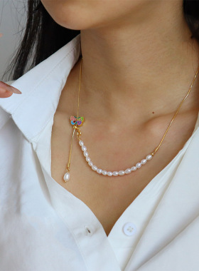 庄周梦蝶。双面戴原创新中式淡水珍珠蝴蝶流苏项链复古小众锁骨链