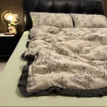 Class A Maternal and Infant Cotton Double-layer Yarn Wrinkled Laces Maillard Color Pure Cotton Bed Four-piece Bed Sheet Quilt Cover