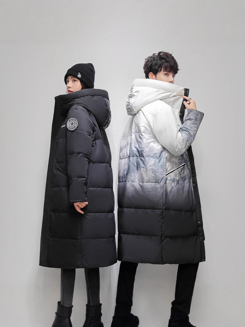 Cross-Border Trade Long Coats for Men and Women, Couple's Over-The-Knee Thickened Gradient Warm Jackets, Dropshipping Korean Style down Jackets