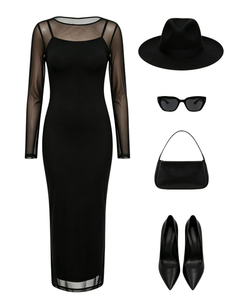 Two Piece Dress Set Off Shoulder Long Sleeve Mesh Overlay Bodycon Midi Skirt Casual or Party Wear Wholesale