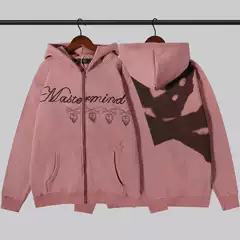 Autumn and Winter Trendy Skull Inkjet Cardigan Fleece-Lined Sweatshirt Casual Orange Casual Outwear Cardigan Autumn and Winter