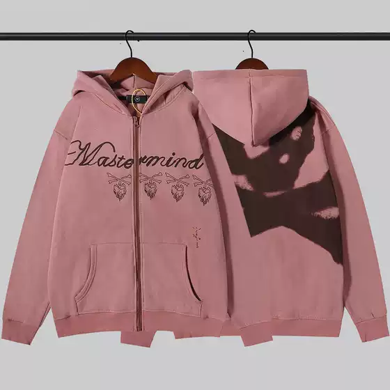 Autumn and Winter Trendy Skull Inkjet Cardigan Fleece-Lined Sweatshirt Casual Orange Casual Outwear Cardigan Autumn and Winter