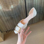 Women's Shallow Single Shoes 2025 New Patent Leather Rv Square Buckle French Style Elegant Hollow Square Toe Granny Flat Shoes C