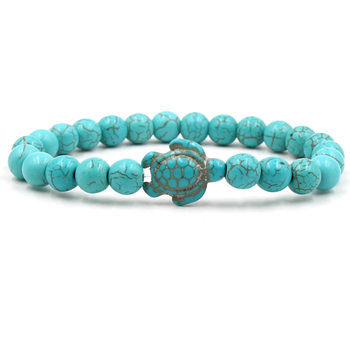 Cross-Border Aliexpress 2022 New Green Turquoise Turtle Volcanic Stone White Turquoise Various Men's and Women's Elastic Bracelets