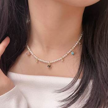 New Dopamine Natural Stone Planet Pearl Necklace for Women, Niche Light Luxury Versatile Winter Sweater Chain, Celebrity Style