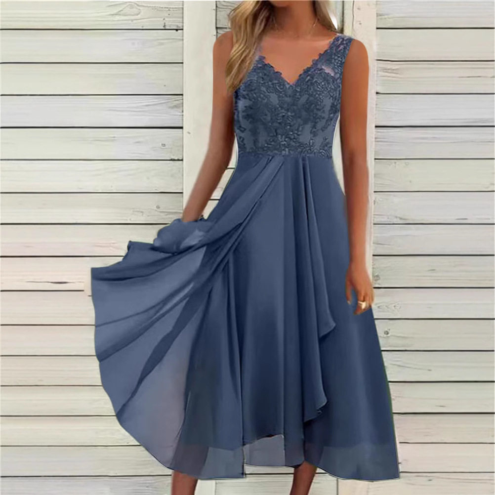 Chiffon Lace Hollow Out Long Dress Sleeveless Elegant Perfect for Bridesmaids Wholesale Availability