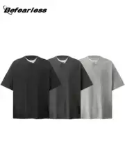 Befearless American Retro Salona Fake Two-Piece Short-Sleeved T-Shirt for Men and Women Trendy Brand Loose Cool Quick-Drying Tee