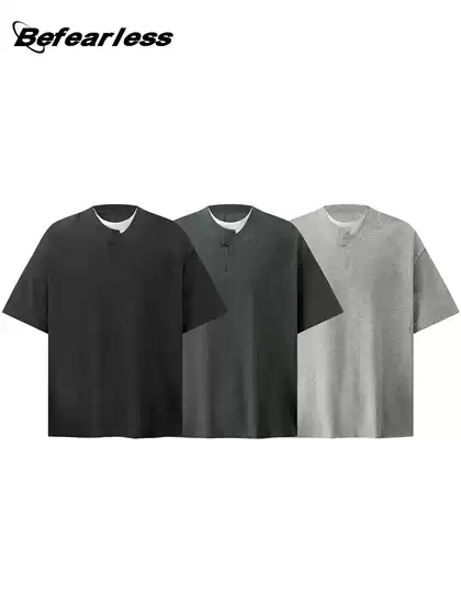 Befearless American Retro Salona Fake Two-Piece Short-Sleeved T-Shirt for Men and Women Trendy Brand Loose Cool Quick-Drying Tee
