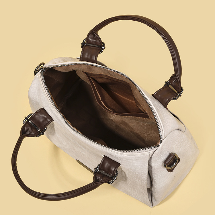 Túi xách nữ Boston dáng ngang phong cách tối giản, đeo vai và đeo chéo tiện dụng — màu đen, Màu nâu, Màu nâu cà phê, Màu trắng ngà