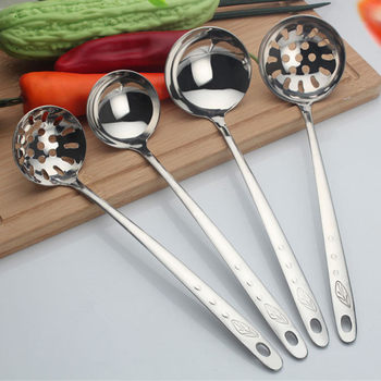 Thickened Non-magnetic Stainless Steel Leaf Dropping Soup Spoon Soup Leak Household Hot Pot Spoon Cooking Spoon Spoon Spoon Long Handle Soup Shell Colander
