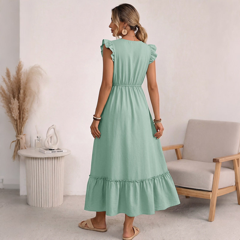 Floral Lace Trim Tassel Flutter Sleeve Dress Fresh Vacation Style Perfect for Summer Events OEM Available