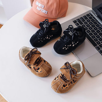 Baby Girl Sports Shoes 2025 Spring & Fall New Kidsren's Forrest Gump Shoes Soft Sole Non-Slip Boys' Boken Leopard Print Sneakers