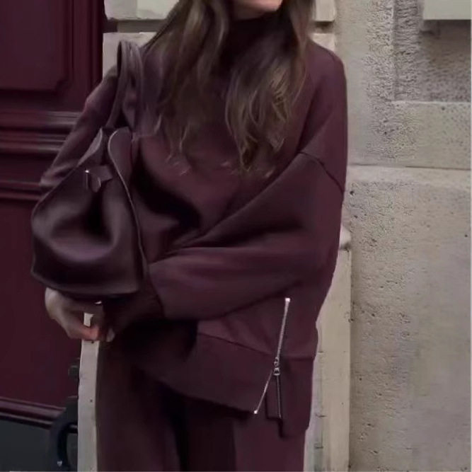 25 Spot Independent Station Amazon Cross-Border Hot Sale Spring New Pure Color Round Neck Loose Casual Sweatshirt Suit