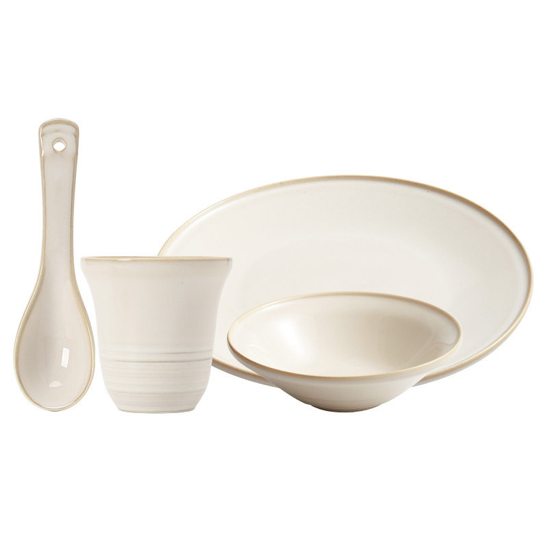 Yao-Style Ceramic Rice Bowl Set for Home Use, Japanese-Style Hotel Restaurant Commercial Tableware for One Person, Four-Piece Set