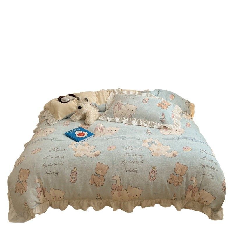 Class A Winter Milk Velvet Bed Four-piece Set Thickened Flange Coral Velvet Quilt Cover Double-sided Velvet Bed Sheet Three-piece Set