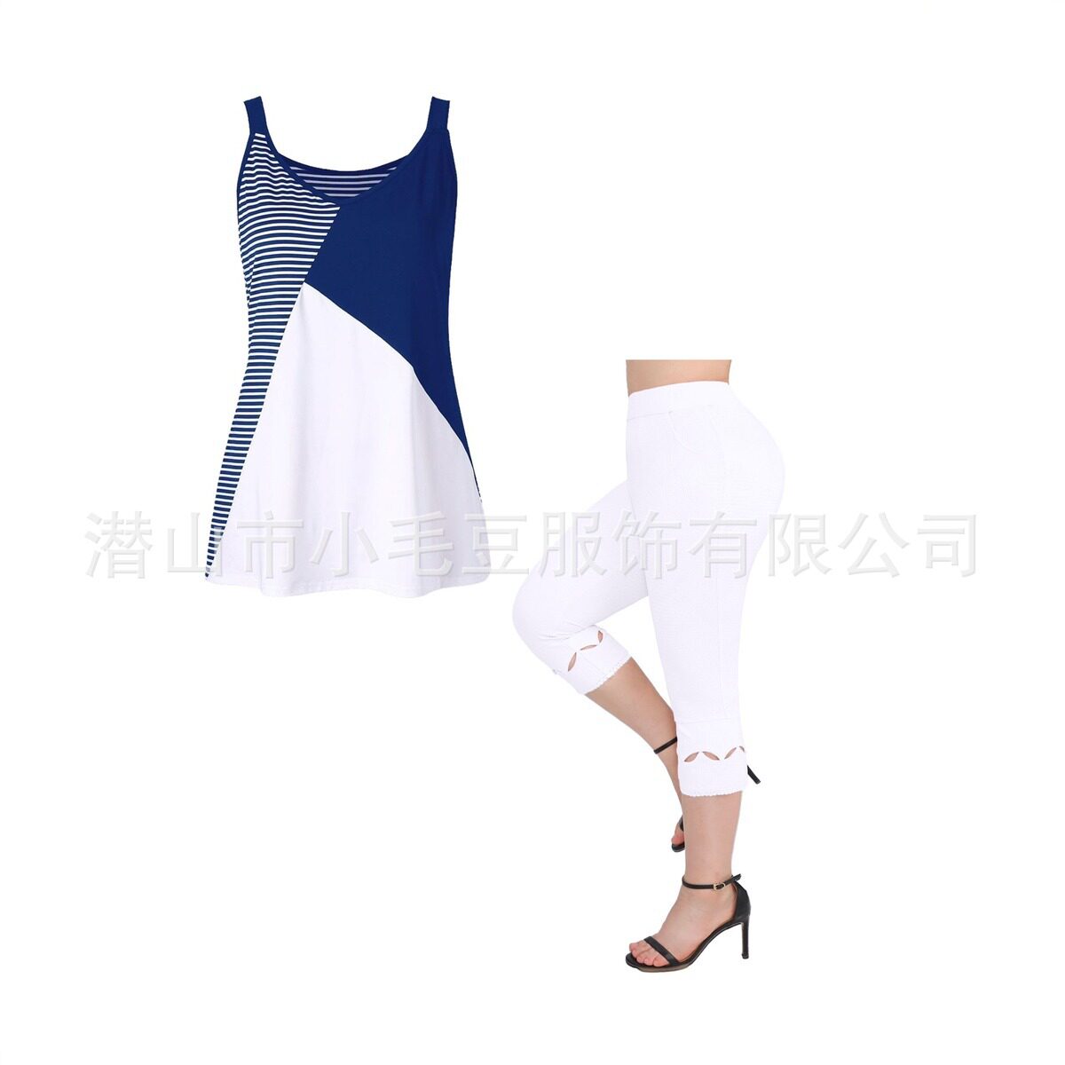 Summer Womens Two Piece Set Sleeveless Round Neck Color Block Design Casual Fashion for Everyday Wear Wholesale