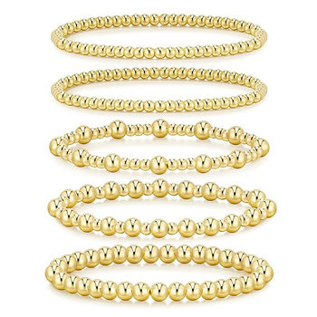 Amazon hot sale 4/5/6mm gold beads bracelet suit elastic bracelet wholesale NK27880