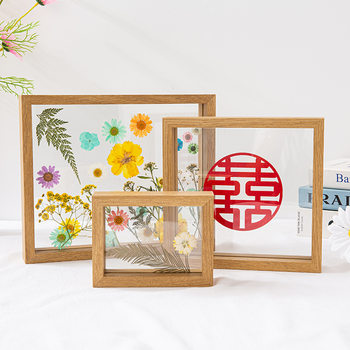 Double-Sided Photo Frame Transparent Glass Happy Word Clip Leaf Carving Ornaments Plant Specimen Embossed Frame Paper-Cut Picture Frame Table