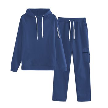 2025 Autumn and Winter Amazon Cross-Border European and American Zipper Pocket New Raglan Sleeve Sweatshirt and Pants Two-Piece Suit