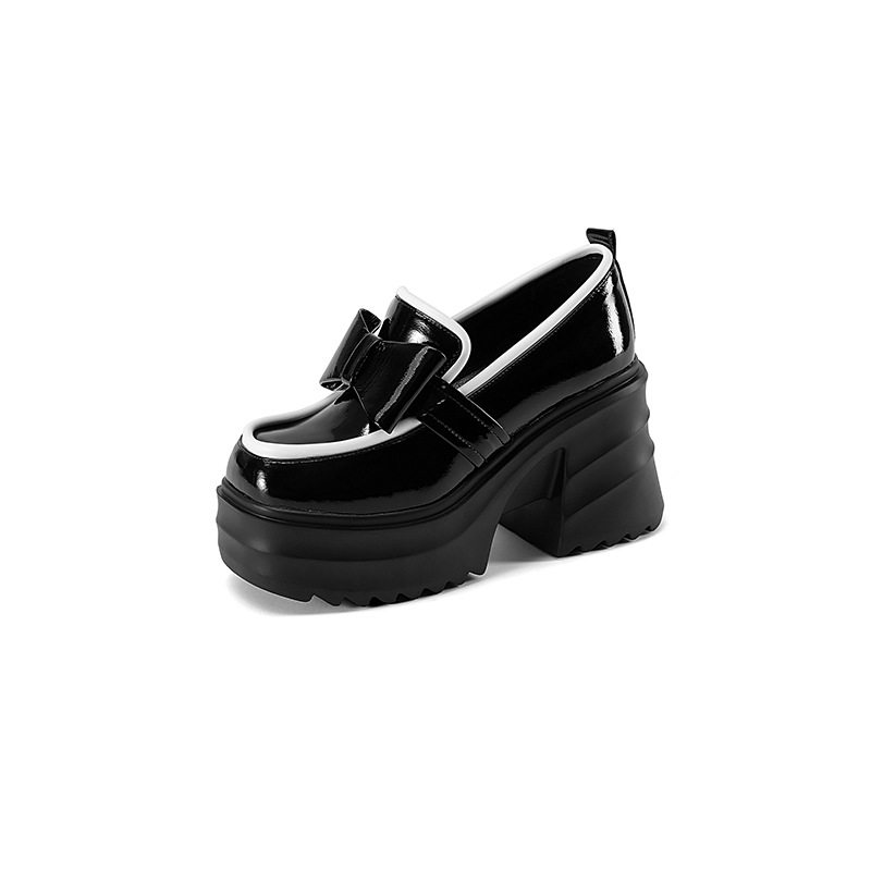 Giày Mary Jane Nữ Da Bóng Đế Cao Khoảng 10cm Phong Cách Anh Quốc Màu Đen, Trắng