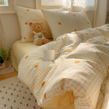 Category a Maternal and Infant Cotton Four-Piece Set Ins Small Fresh Girl Pure Cotton Bed Quilt Cover Three-Piece Dormitory Bed Bed Sheets Bedding
