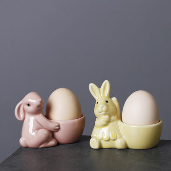Cross-border ins fun creative egg holder ceramic egg holder desktop storage beauty makeup egg rabbit egg cup tableware