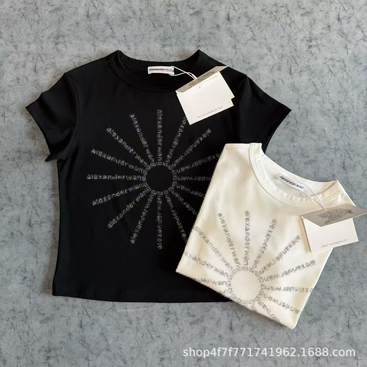 Летняя футболка Nanyou Gaoding 26ss с короткими рукавами new king circle, ярко сверкающая горячими бриллиантами, женская тонкая футболка с круглым вырезом, однотонная футболка с короткими рукавами Изображение 1