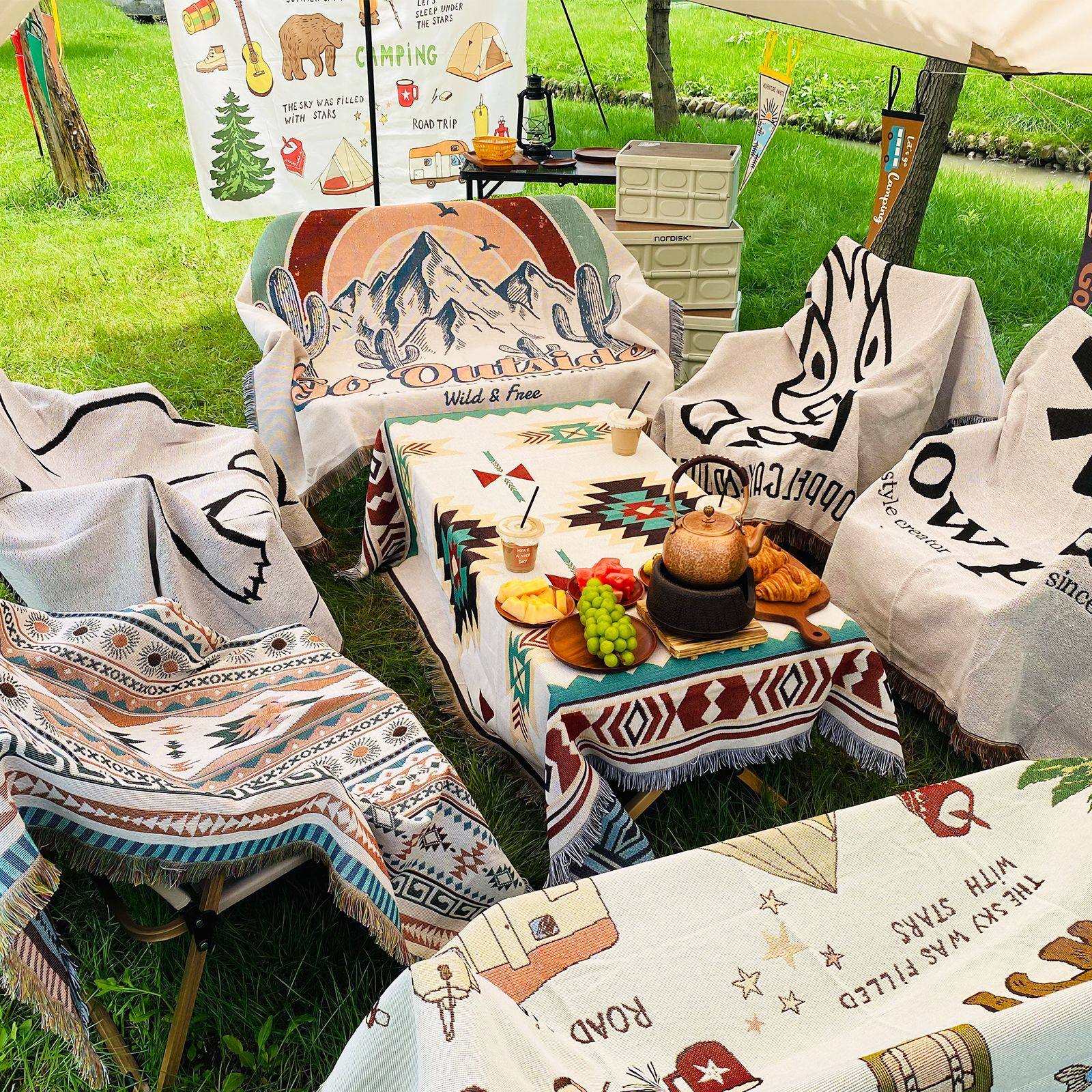 Camping Blanket Outdoor Blanket Picnic Blanket Sofa Blanket Ins Wind Line Blanket Nap Blanket Bohemian Blanket