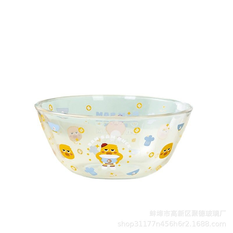 Glass Bowl, Transparent and Thickened, Suitable for Mixing Dough, Microwave Oven, and Oven Use, Salad Bowl, Egg Beating and Kneading Bowl, High Temperature Resistant, Cute and Fun