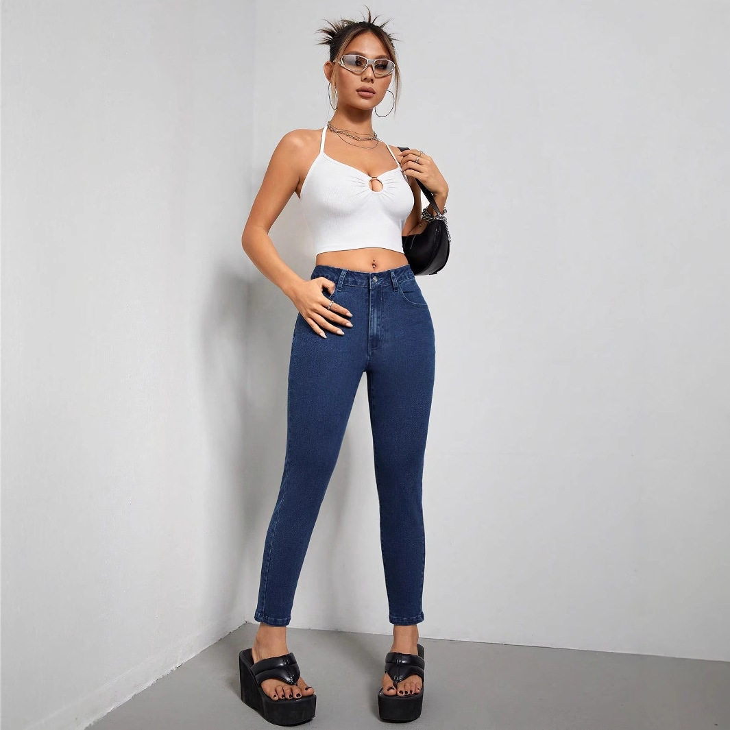 Slim Fit High Elasticity Mid Rise Jeans Womens Casual Denim Trousers Perfect for Everyday Wear Wholesale Available