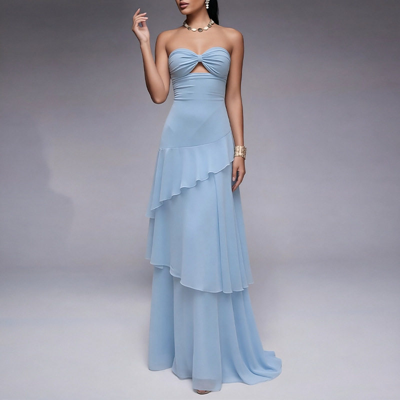 Womens Spring Dress Elegant Solid Color Slim Fit Strapless Design Perfect for Parties and Special Occasions