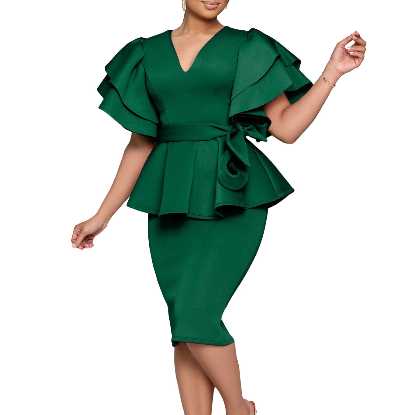 Elegant Ruffle Hem Bodycon Dress Solid Color Chic Design Perfect for Parties Wholesale Available